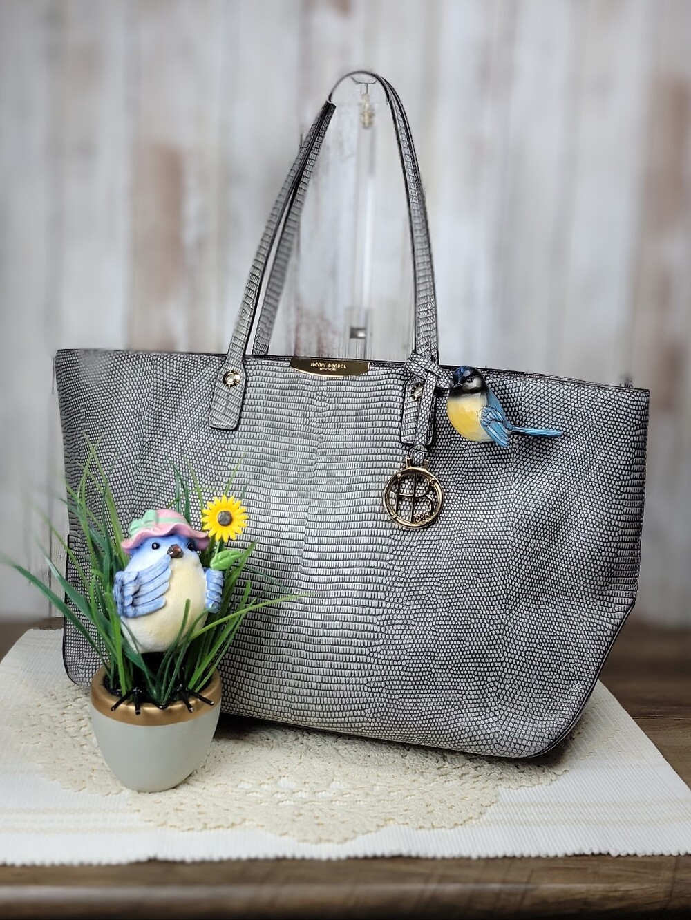 henri bendel Lizard-embossed Tote